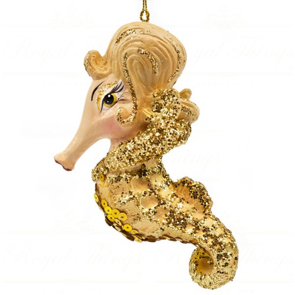 B 30653 Goodwill Christmas Ornaments Glamour Queen Seahorse Ornament Gold Silver