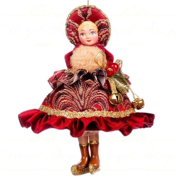 B 86002 Goodwill Christmas Ornaments Song For Season Girl With Dangle Legs Ornament Burgundy Gold Vari B