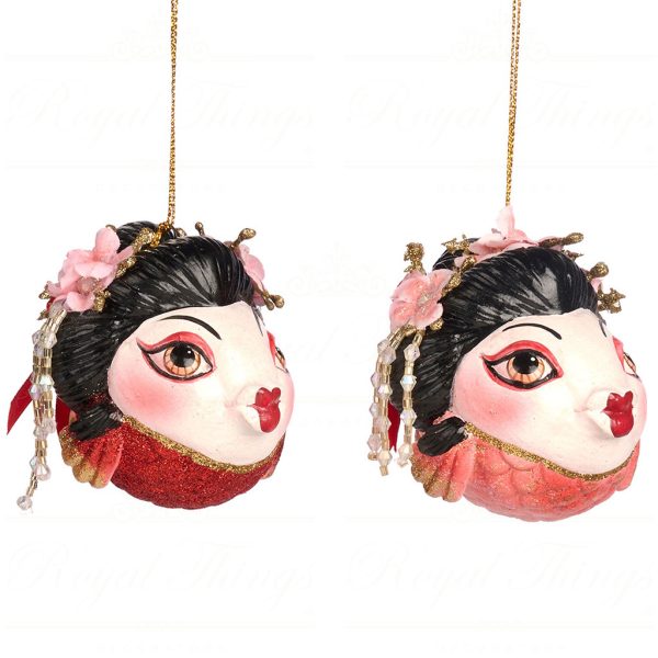 B 86050 Goodwill Christmas Ornaments Pagoda Geisha Puffer Fish Ornament Red Black