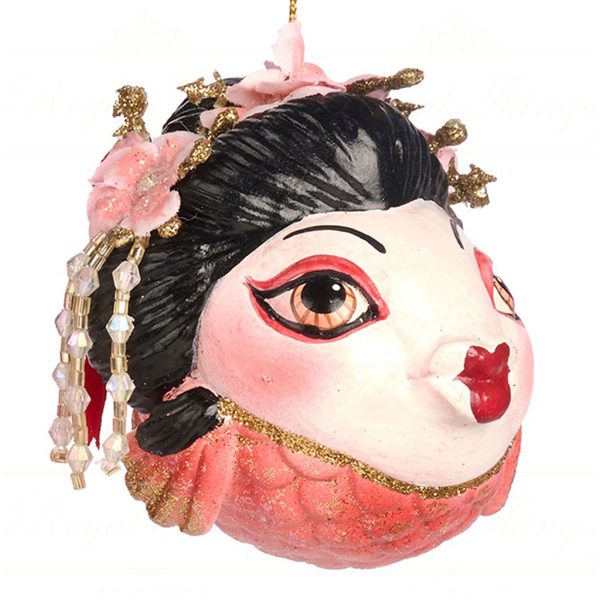 B 86050 Goodwill Christmas Ornaments Pagoda Geisha Puffer Fish Ornament Red Black Vari Pink