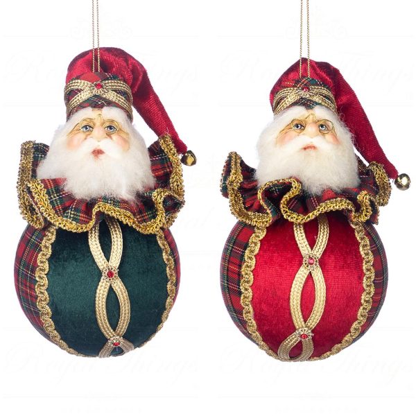 J 58404 Goodwill Christmas Ornaments Tartan Santa Head On Ball Ornament Red Green
