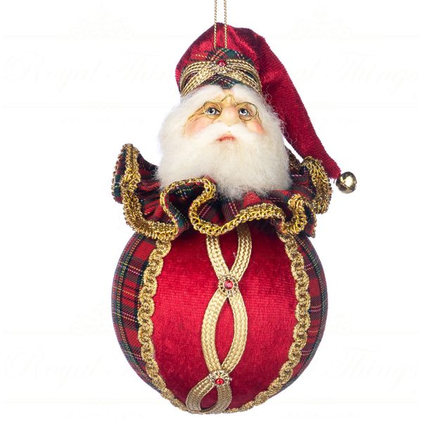 J 58404 Goodwill Christmas Ornaments Tartan Santa Head On Ball Ornament Red Green Vari Redfront