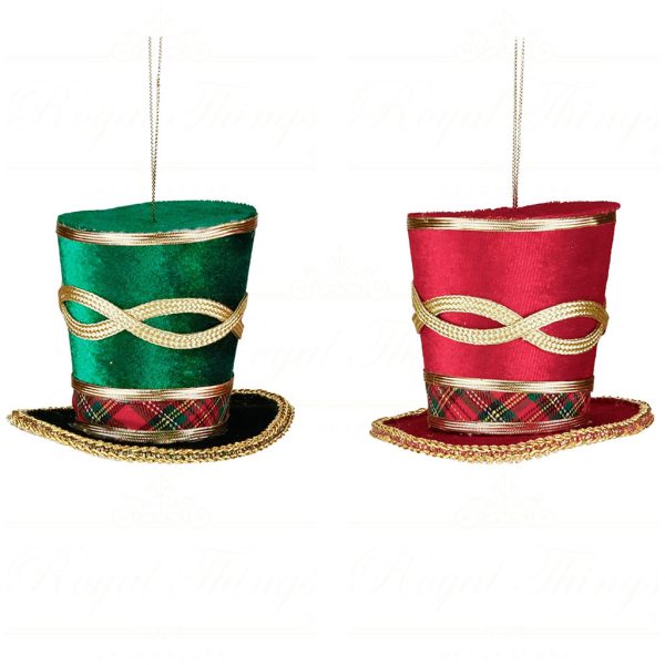 J 58416 Goodwill Christmas Ornaments Tartan Velvet Top Hat Ornament Red Green