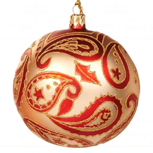L 23508 Goodwill Christmas Balls Glass Paisley Ball Gold Red Round