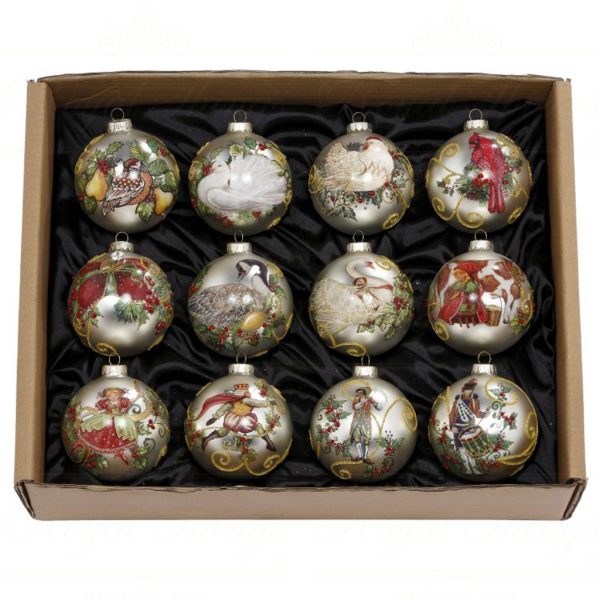 Mr 36 03240 Mark Roberts Christmas Balls 12 Days Of Christmas Ball Box Ornament Cream Red