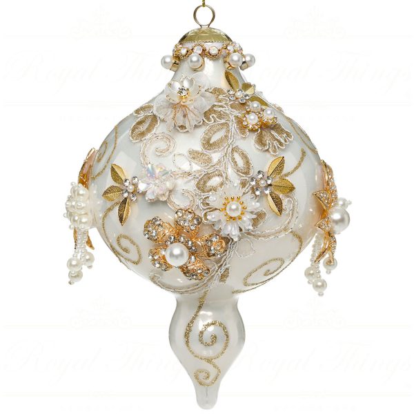 Mr 36 61512 Mark Roberts Christmas Balls Kings Jewel Extra Fancy Finial Ornament White Gold