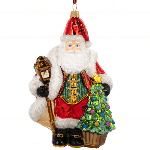Pga B5015 Polish Glass Art Christmas Ornaments Santa Guiding Light Of Christmas Red Green