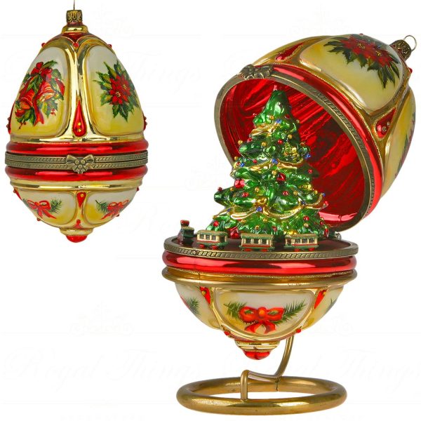 Pga B6053 Polish Glass Art Christmas Ornaments Glass The Magic Of A Xmas Train Green Red 1