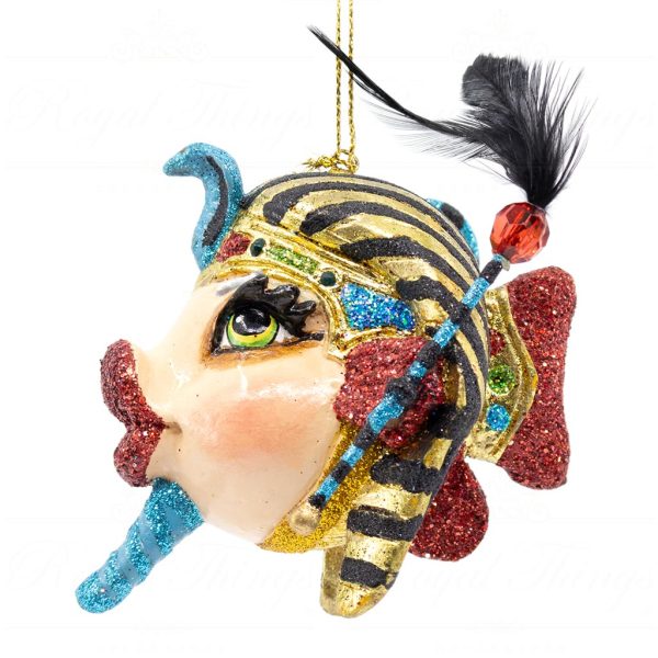 Katherine S Collection Christmas Heritage Ornament Walk Like An Egyptian Kissing Fish Blue Gold Red Kc 66 18833 Set Toetan Side